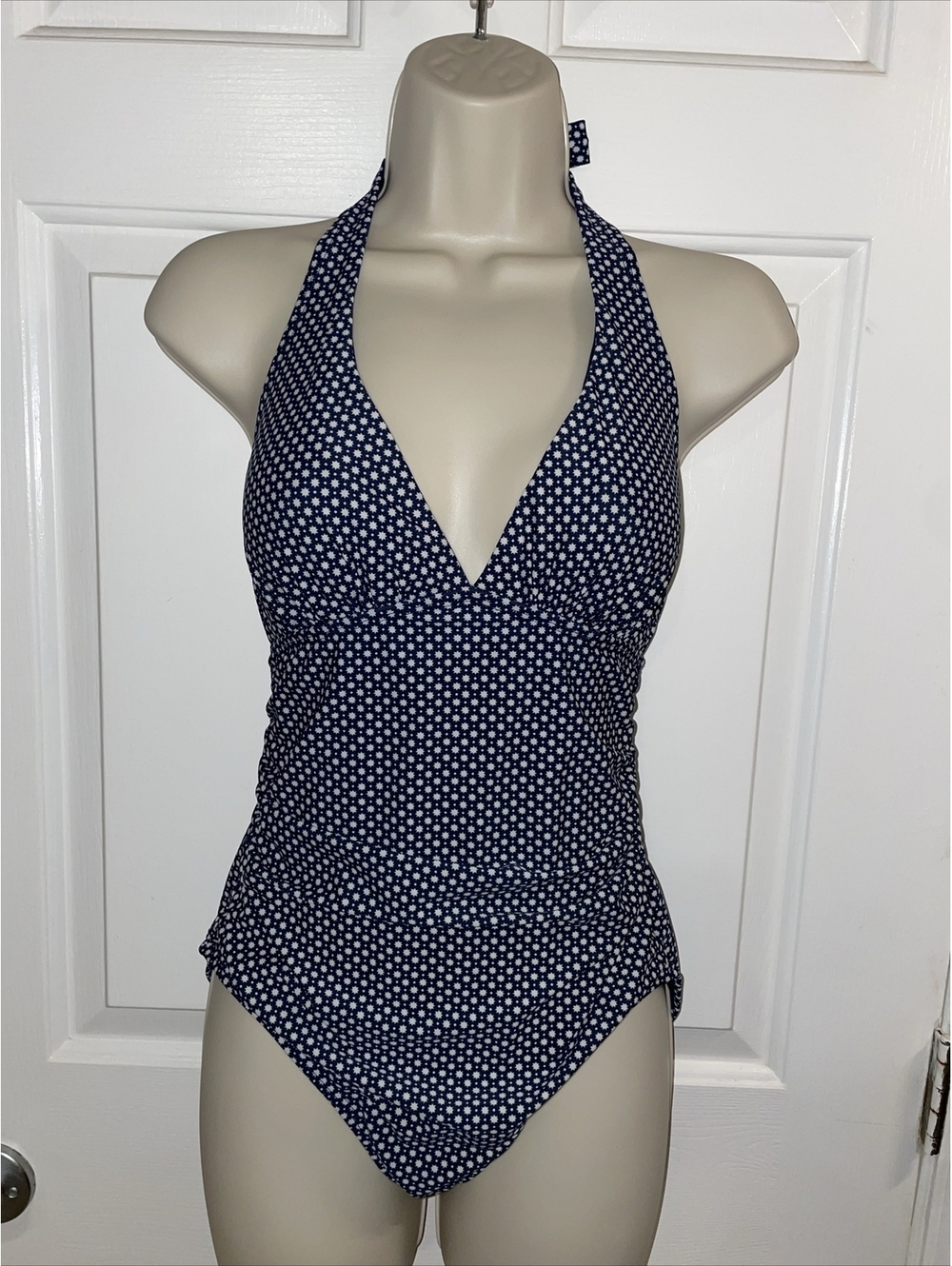 Gap Body women's navy blue & white polka dot one piece bathing suit Size small